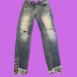 Vigoss Marley Super Skinny Distressed Mid Rise Jeans with Grommet Detail